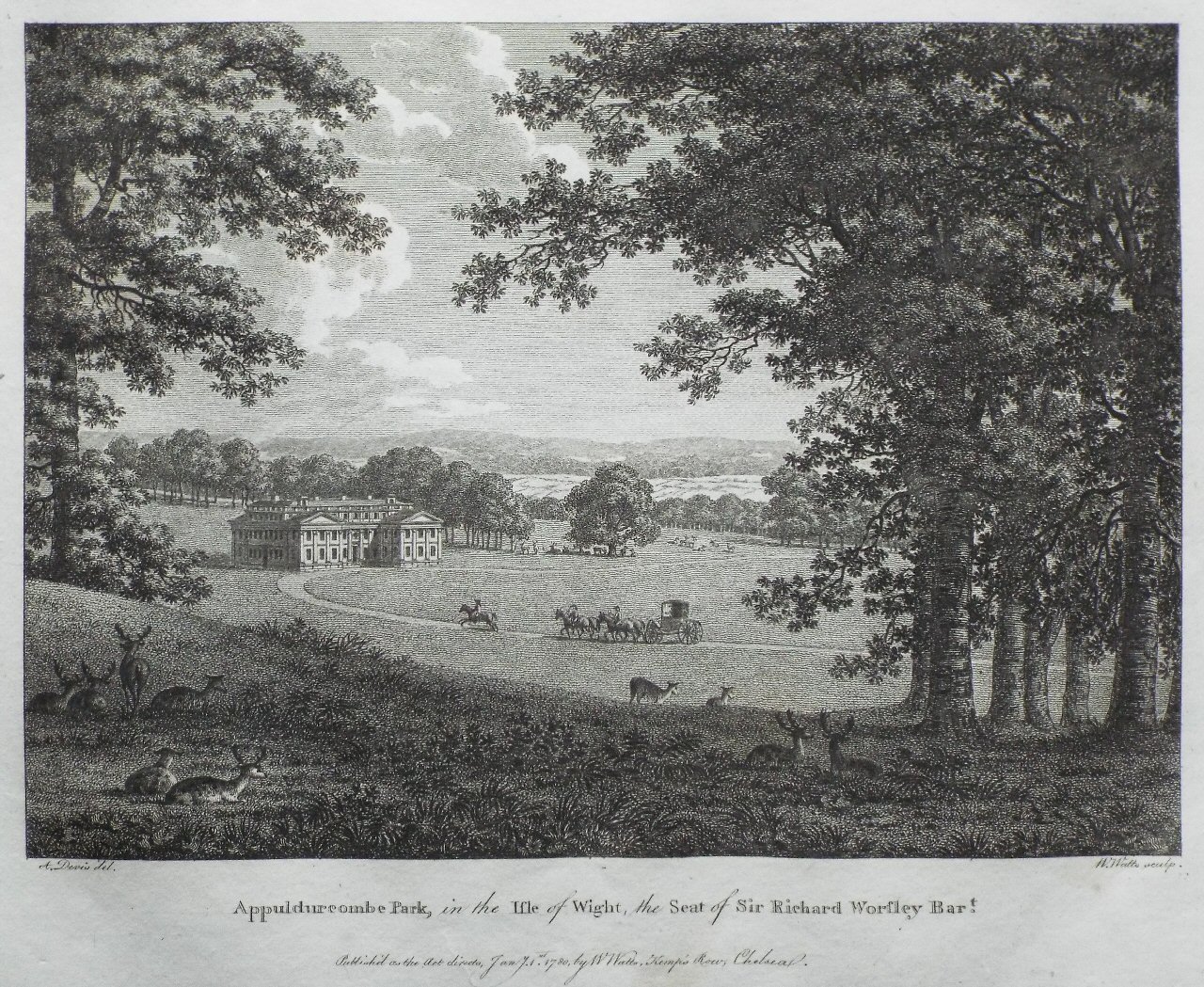 Print - Appuldurcombe Park, in the Isle of Wight, the Seat of Sir Richard Worsley Bart. - Watts